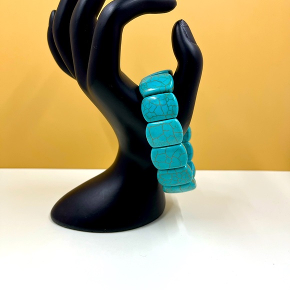 Vintage Y2K Turquoise Rectangular Stone Bead Bracelet - Picture 4 of 7